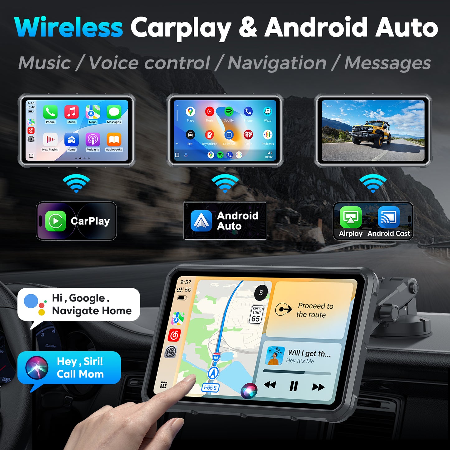 8'' Auto-Dimming Screen, Wireless Portable Carplay Screen with 4K Dash Cam, Android Auto