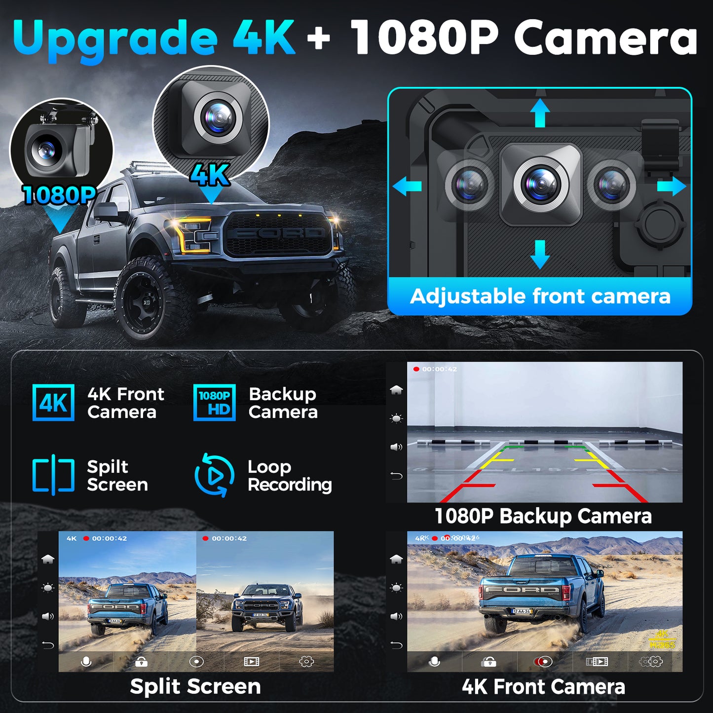 8'' Auto-Dimming Screen, Wireless Portable Carplay Screen with 4K Dash Cam, Android Auto