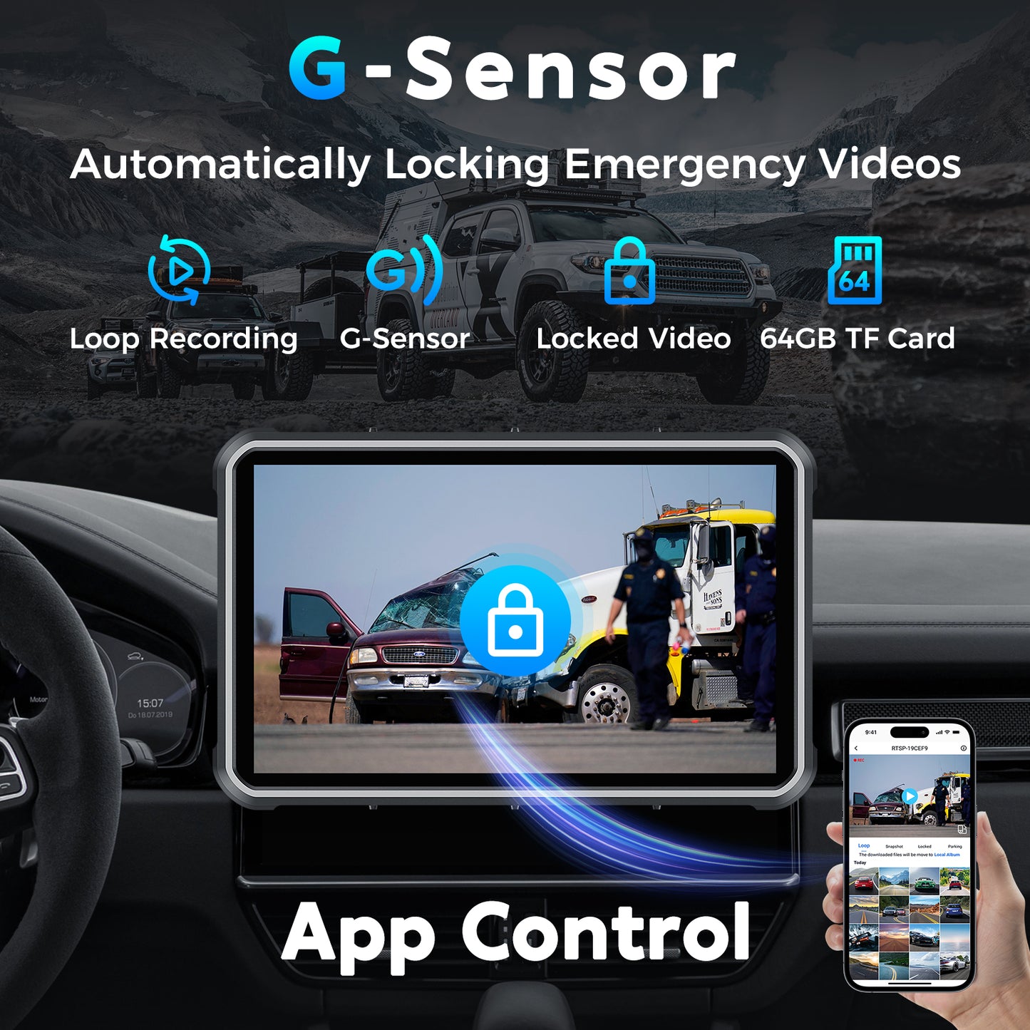 8'' Auto-Dimming Screen, Wireless Portable Carplay Screen with 4K Dash Cam, Android Auto