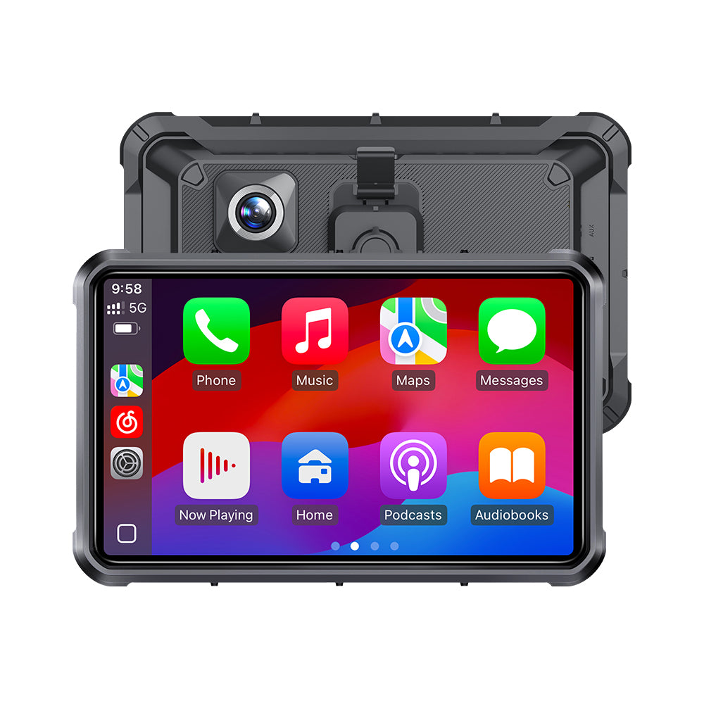 8'' Auto-Dimming Screen, Wireless Portable Carplay Screen with 4K Dash Cam, Android Auto